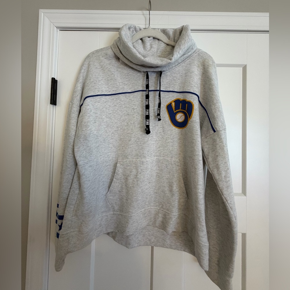 PINK Victoria's Secret Light Gray Milwaukee Brewers Turtleneck Sweatshirt